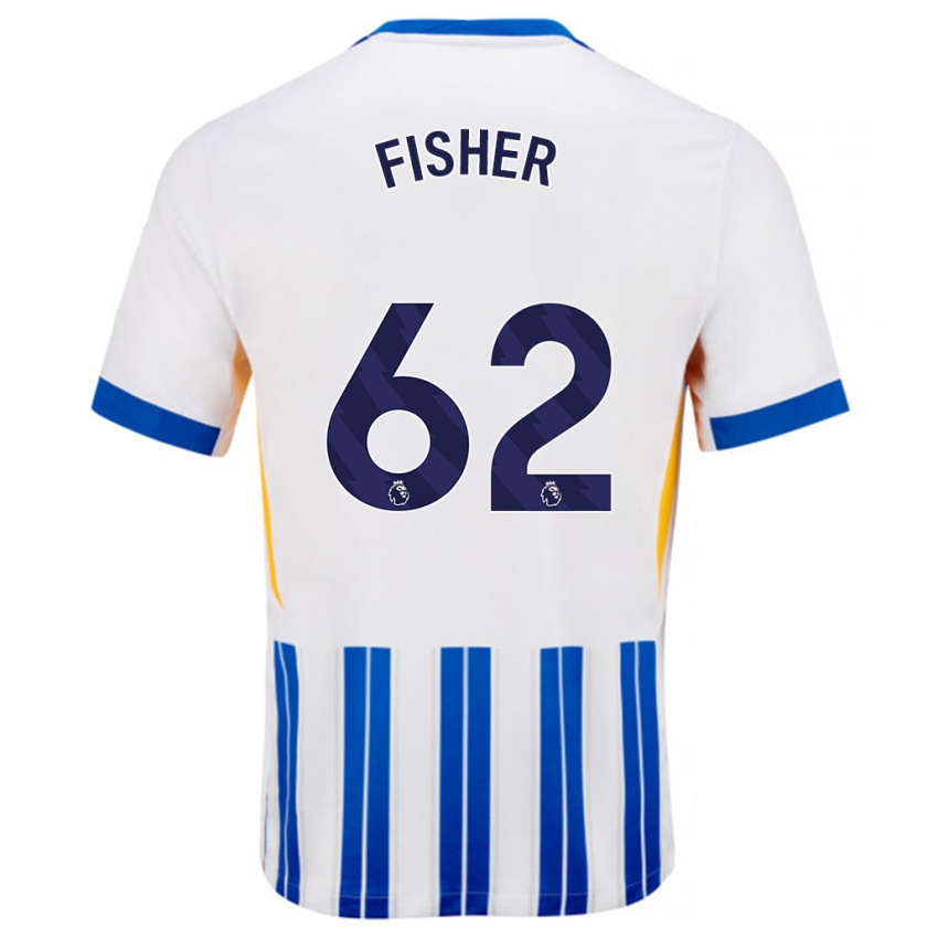 Niño Camiseta Hugo Fisher #62 Blanco Azul Rayas 1ª Equipación 2024/25 La Camisa