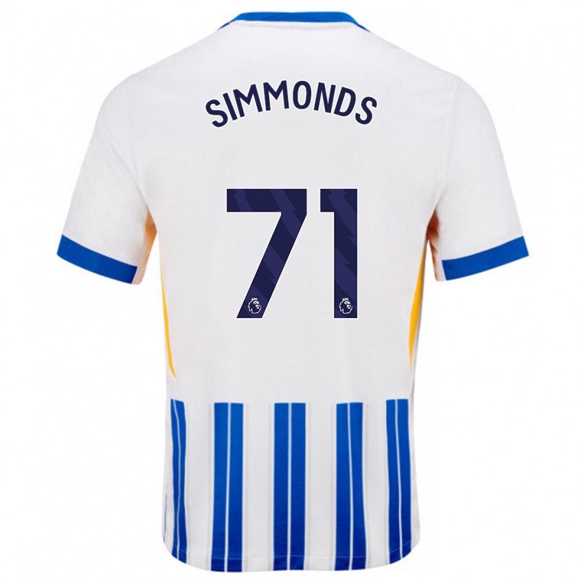 Niño Camiseta Freddie Simmonds #71 Blanco Azul Rayas 1ª Equipación 2024/25 La Camisa