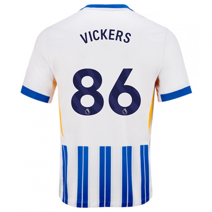 Niño Camiseta Jacob Vickers #86 Blanco Azul Rayas 1ª Equipación 2024/25 La Camisa