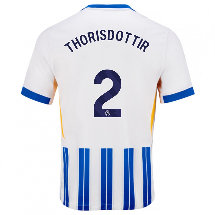 Niño Camiseta Maria Thorisdottir #2 Blanco Azul Rayas 1ª Equipación 2024/25 La Camisa