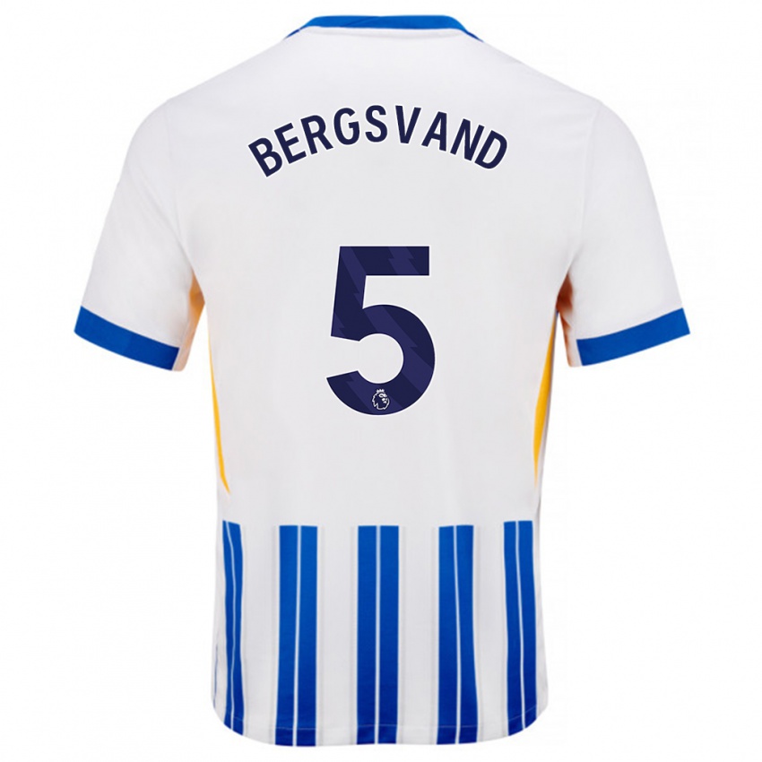 Niño Camiseta Guro Bergsvand #5 Blanco Azul Rayas 1ª Equipación 2024/25 La Camisa