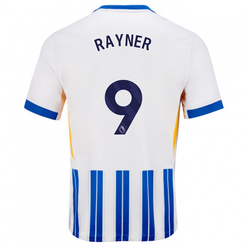 Niño Camiseta Rebecca Rayner #9 Blanco Azul Rayas 1ª Equipación 2024/25 La Camisa