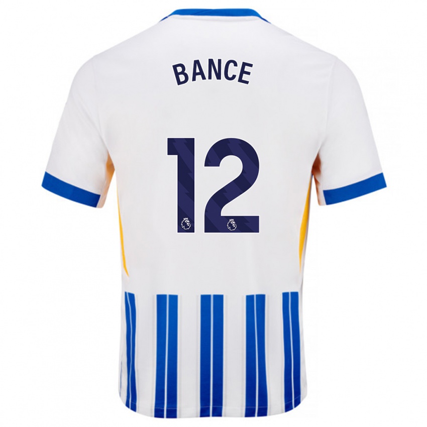 Niño Camiseta Libby Bance #12 Blanco Azul Rayas 1ª Equipación 2024/25 La Camisa