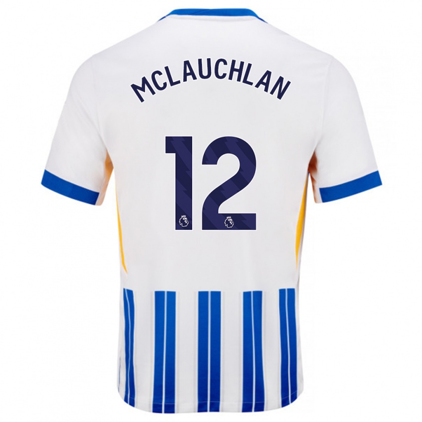 Niño Camiseta Rachel Mclauchlan #12 Blanco Azul Rayas 1ª Equipación 2024/25 La Camisa