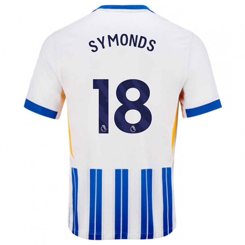 Niño Camiseta Maisie Symonds #18 Blanco Azul Rayas 1ª Equipación 2024/25 La Camisa