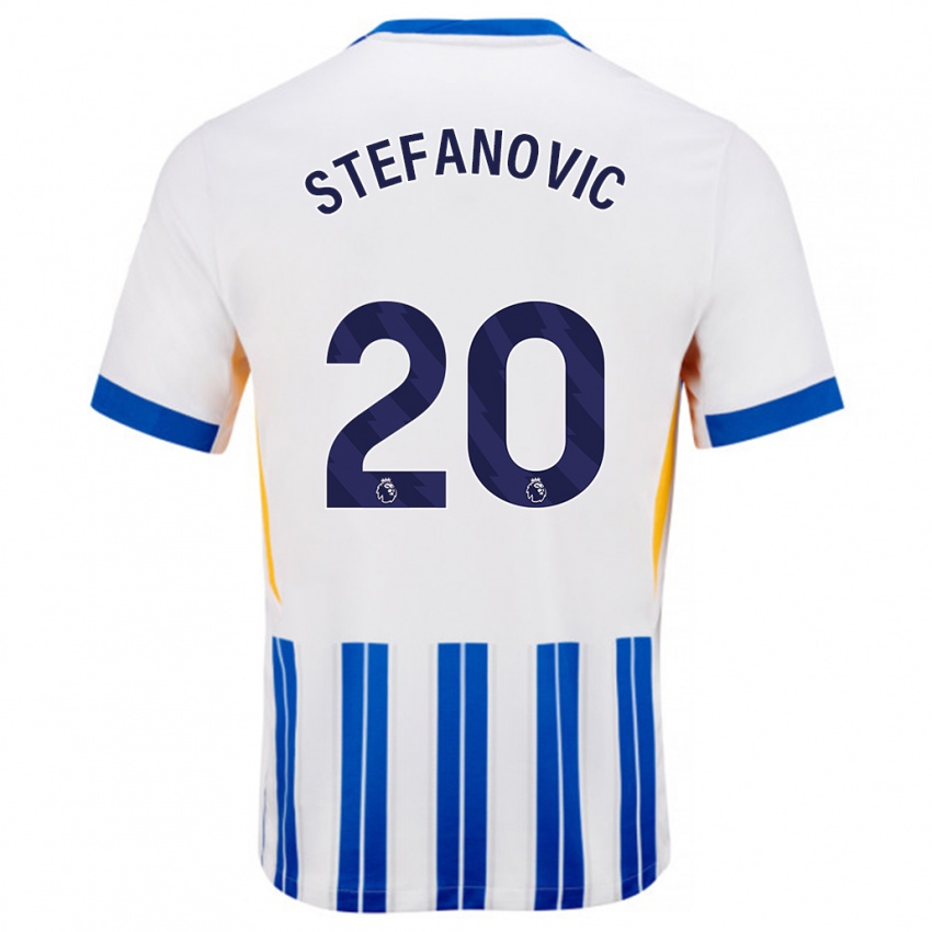 Niño Camiseta Dejana Stefanović #20 Blanco Azul Rayas 1ª Equipación 2024/25 La Camisa