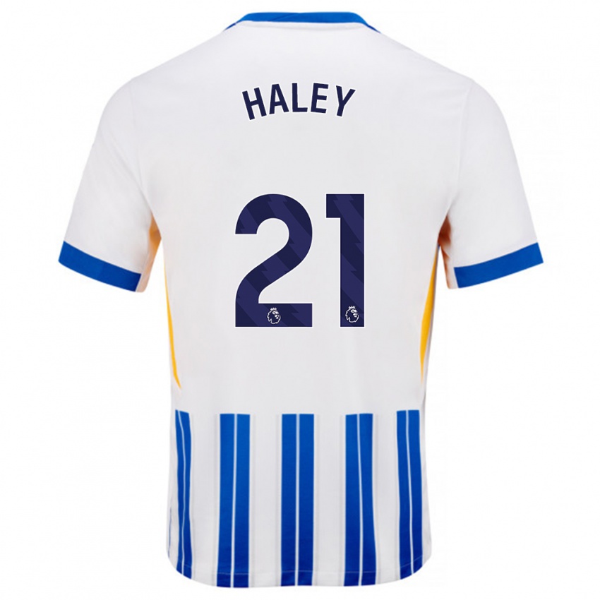 Niño Camiseta Madison Haley #21 Blanco Azul Rayas 1ª Equipación 2024/25 La Camisa