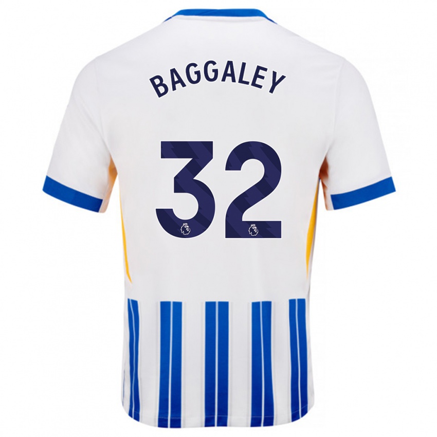 Niño Camiseta Sophie Baggaley #32 Blanco Azul Rayas 1ª Equipación 2024/25 La Camisa