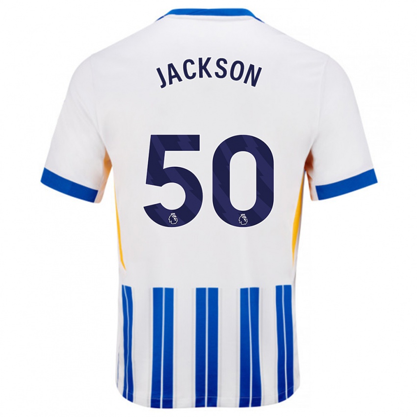 Niño Camiseta Ben Jackson #50 Blanco Azul Rayas 1ª Equipación 2024/25 La Camisa