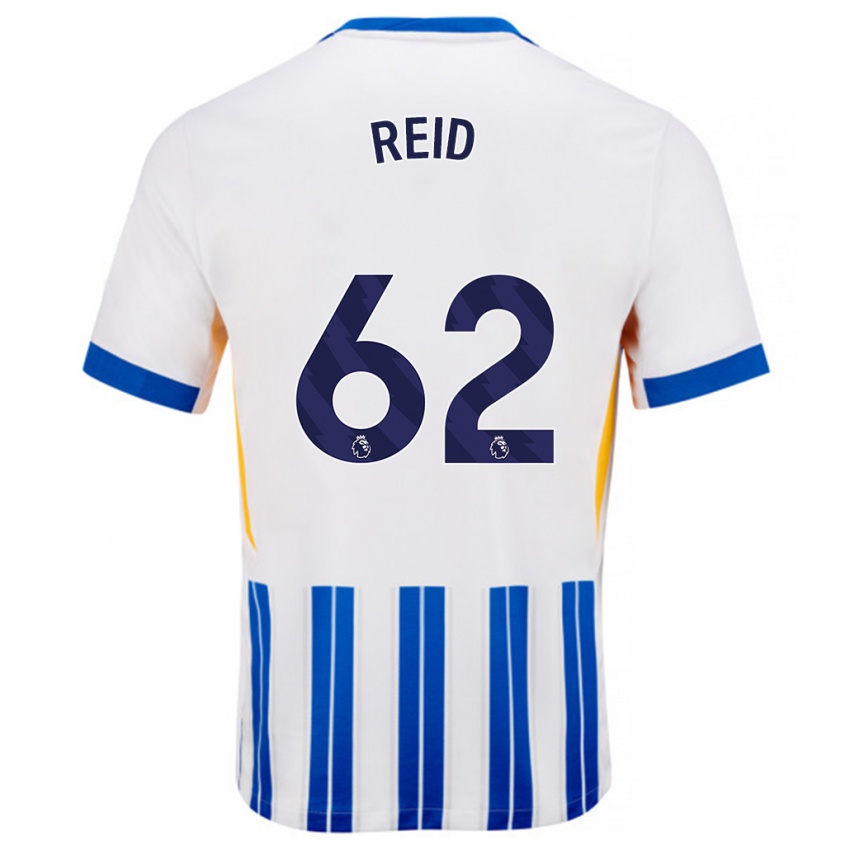 Niño Camiseta Tommy Reid #62 Blanco Azul Rayas 1ª Equipación 2024/25 La Camisa