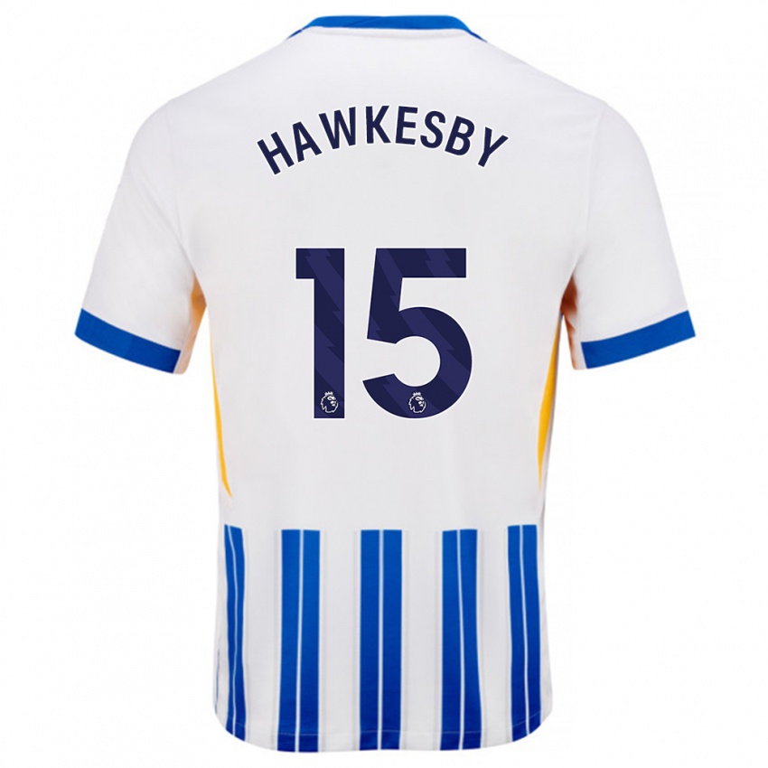 Niño Camiseta Mackenzie Hawkesby #15 Blanco Azul Rayas 1ª Equipación 2024/25 La Camisa