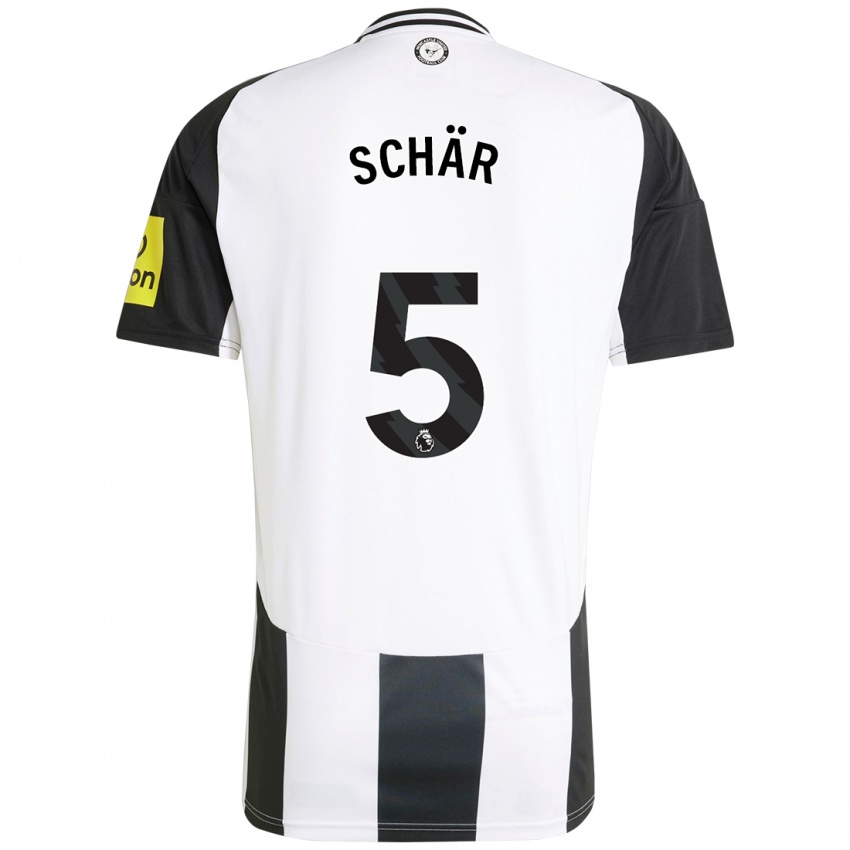 Niño Camiseta Fabian Schär #5 Blanco Negro 1ª Equipación 2024/25 La Camisa