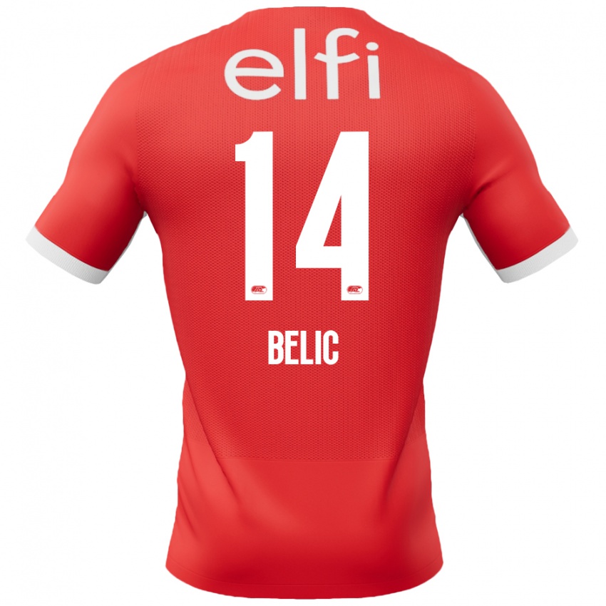 Niño Camiseta Kristijan Belic #14 Rojo Blanco 1ª Equipación 2024/25 La Camisa