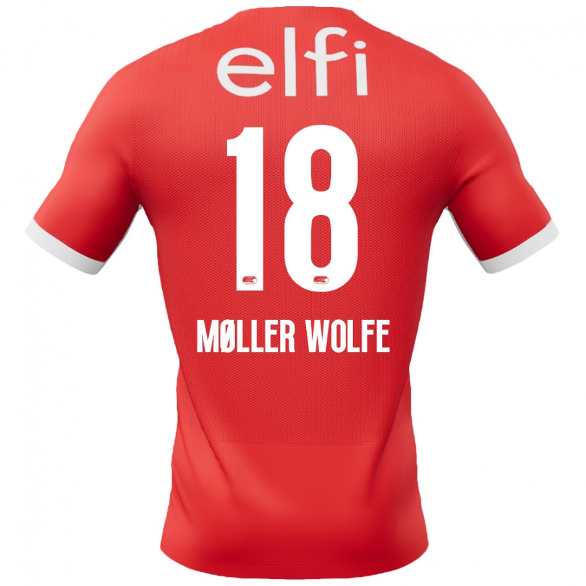 Niño Camiseta David Møller Wolfe #18 Rojo Blanco 1ª Equipación 2024/25 La Camisa