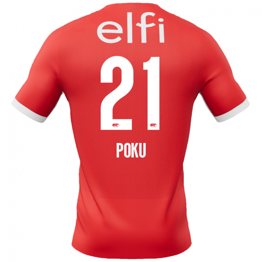 Niño Camiseta Ernest Poku #21 Rojo Blanco 1ª Equipación 2024/25 La Camisa