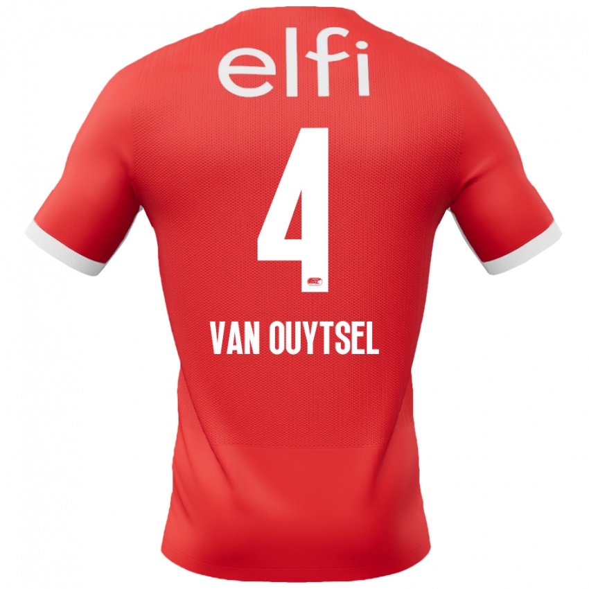 Niño Camiseta Kevin Van Ouytsel #4 Rojo Blanco 1ª Equipación 2024/25 La Camisa