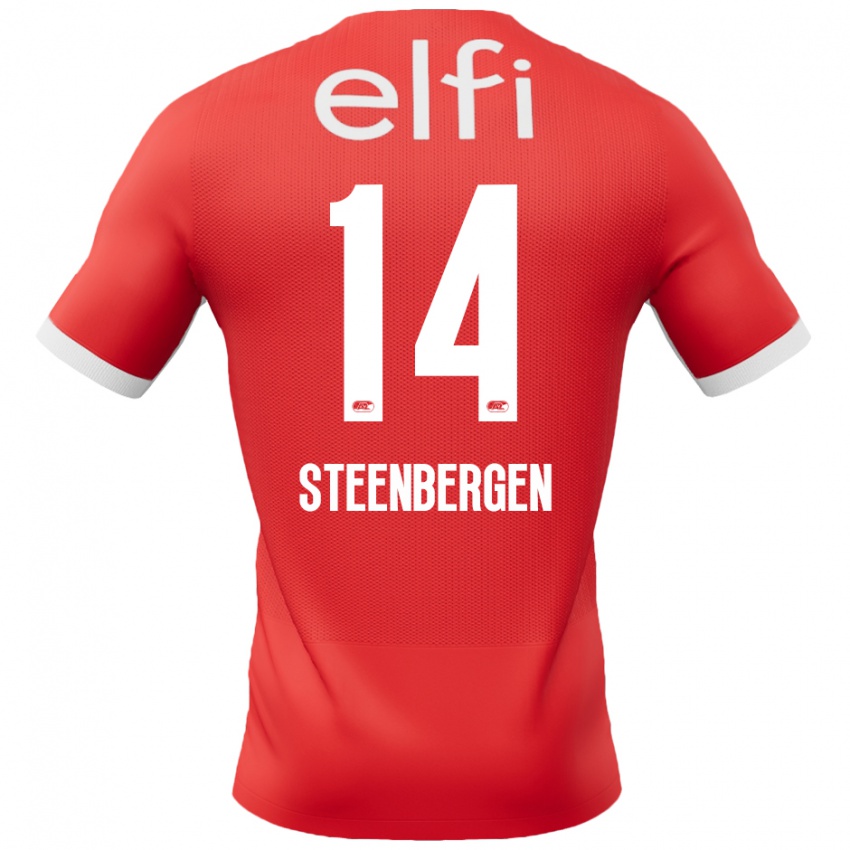 Niño Camiseta Thom Steenbergen #14 Rojo Blanco 1ª Equipación 2024/25 La Camisa