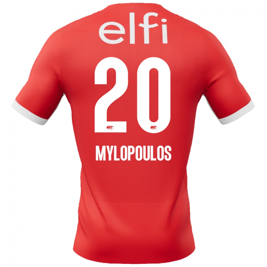 Niño Camiseta Marios Mylopoulos #20 Rojo Blanco 1ª Equipación 2024/25 La Camisa