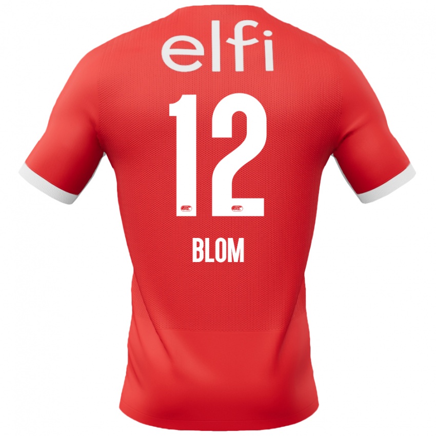 Niño Camiseta Robin Blom #12 Rojo Blanco 1ª Equipación 2024/25 La Camisa