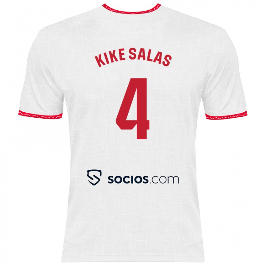 Niño Camiseta Kike Salas #4 Blanco Rojo 1ª Equipación 2024/25 La Camisa