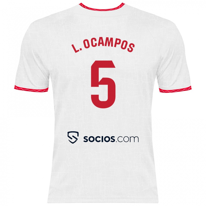 Niño Camiseta Lucas Ocampos #5 Blanco Rojo 1ª Equipación 2024/25 La Camisa