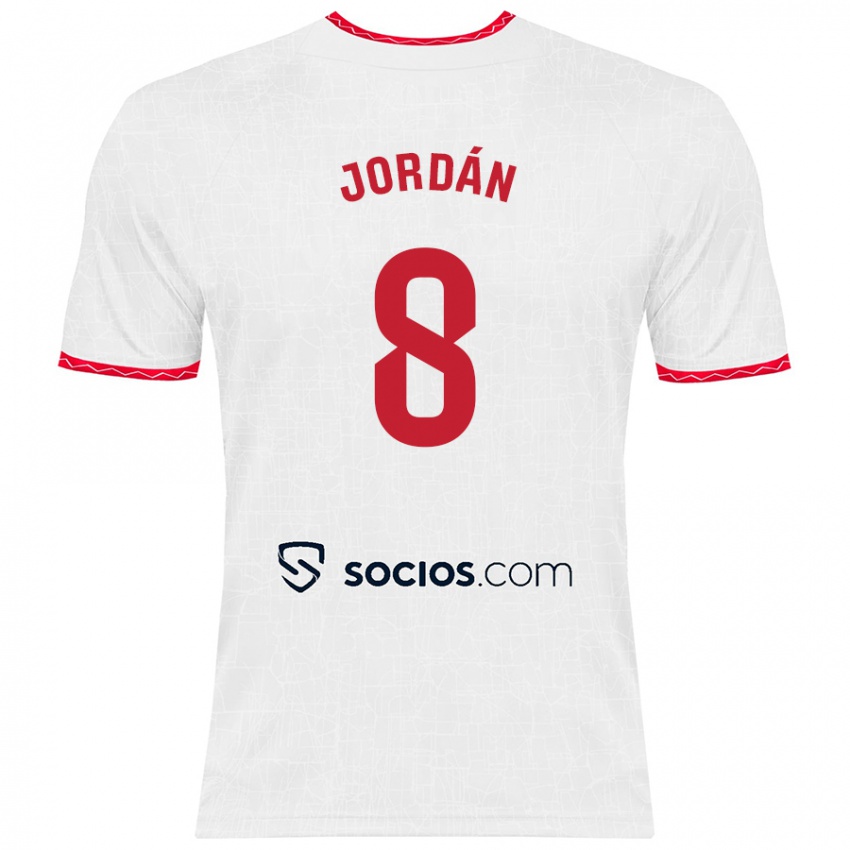 Niño Camiseta Joan Jordán #8 Blanco Rojo 1ª Equipación 2024/25 La Camisa