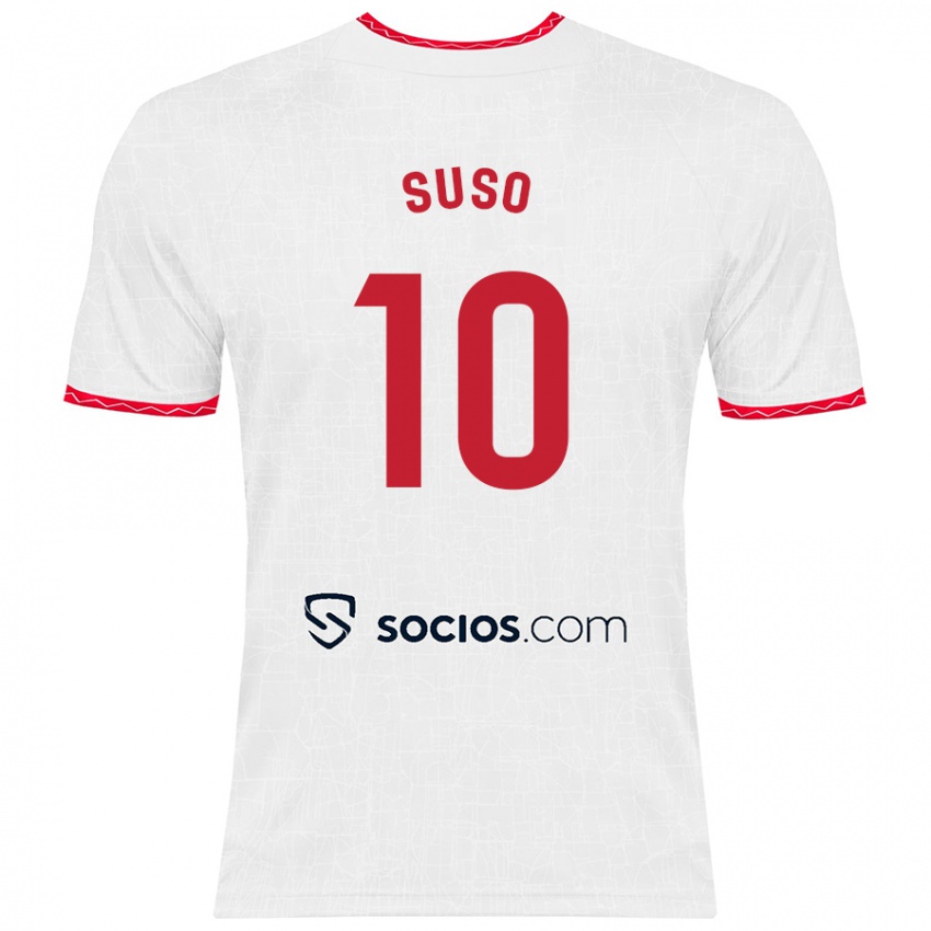 Niño Camiseta Suso #10 Blanco Rojo 1ª Equipación 2024/25 La Camisa