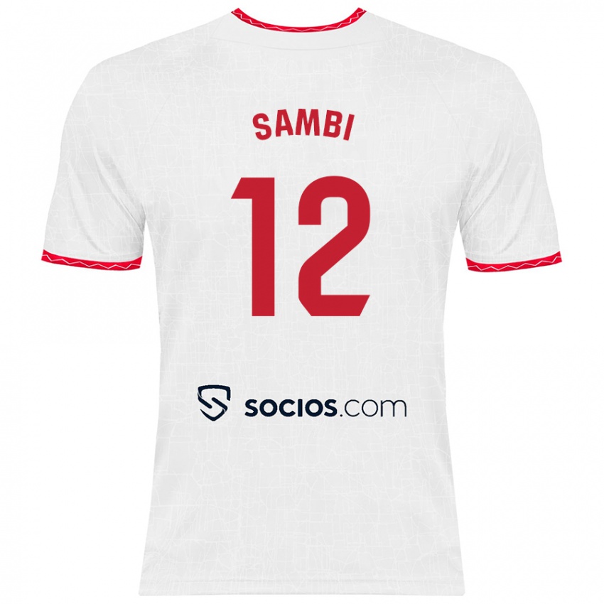 Niño Camiseta Albert Sambi Lokonga #12 Blanco Rojo 1ª Equipación 2024/25 La Camisa