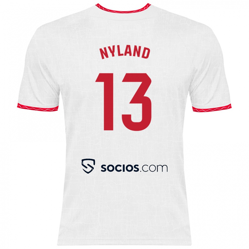 Niño Camiseta Ørjan Nyland #13 Blanco Rojo 1ª Equipación 2024/25 La Camisa