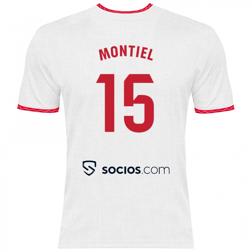 Niño Camiseta Gonzalo Montiel #15 Blanco Rojo 1ª Equipación 2024/25 La Camisa