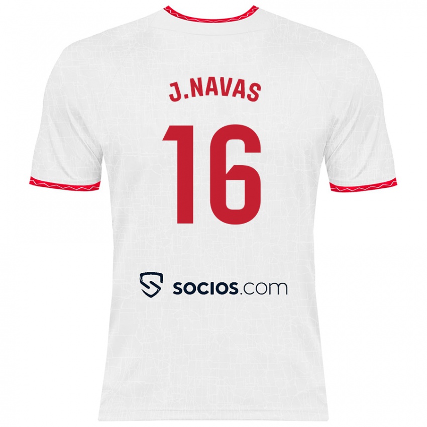 Niño Camiseta Jesús Navas #16 Blanco Rojo 1ª Equipación 2024/25 La Camisa