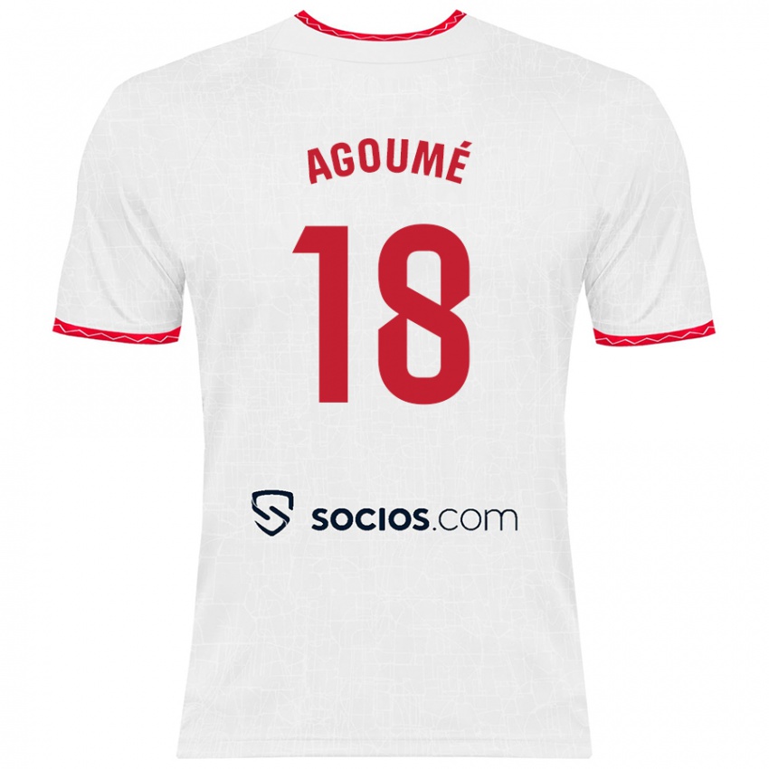 Niño Camiseta Lucien Agoume #18 Blanco Rojo 1ª Equipación 2024/25 La Camisa