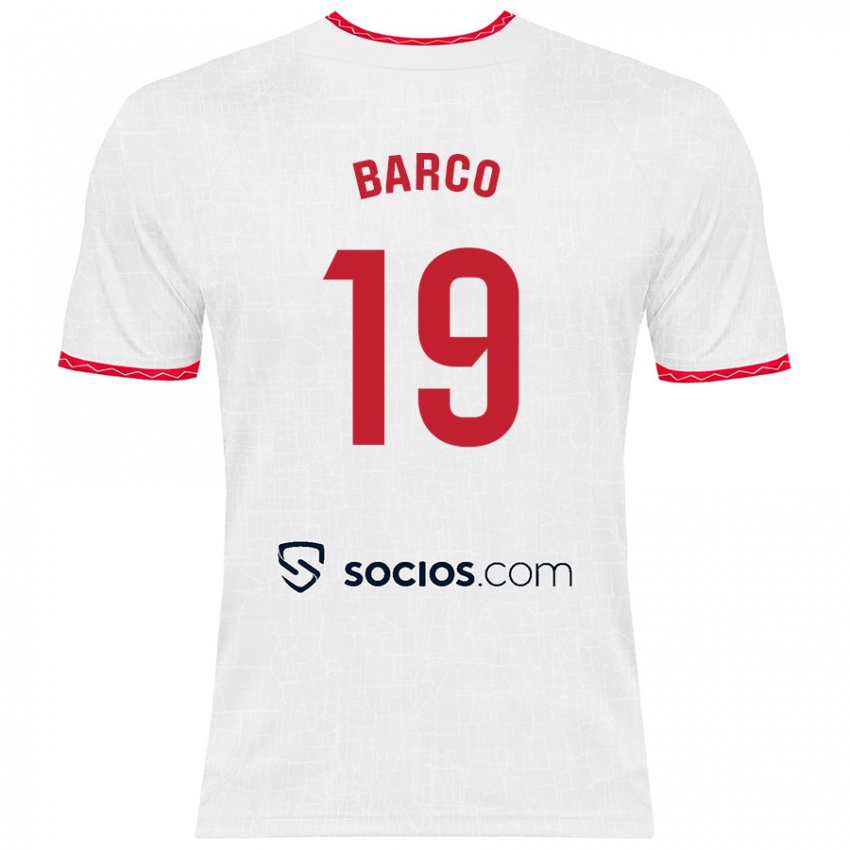 Niño Camiseta Valentin Barco #19 Blanco Rojo 1ª Equipación 2024/25 La Camisa