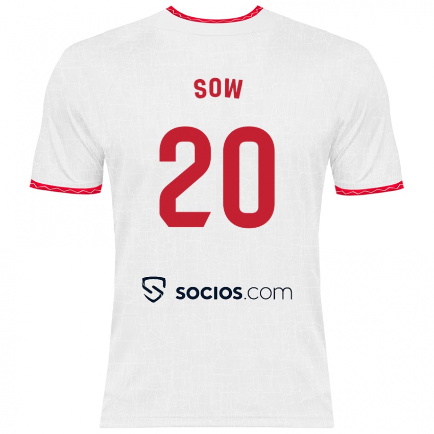 Niño Camiseta Djibril Sow #20 Blanco Rojo 1ª Equipación 2024/25 La Camisa