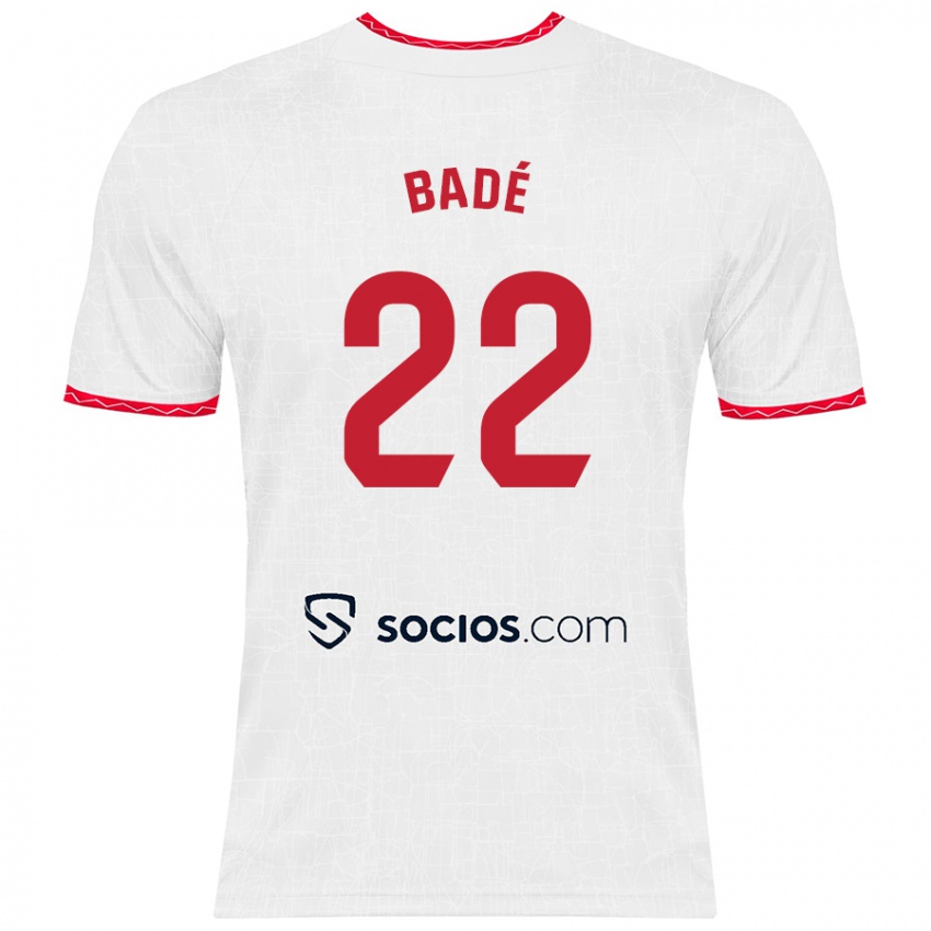 Niño Camiseta Loïc Badé #22 Blanco Rojo 1ª Equipación 2024/25 La Camisa