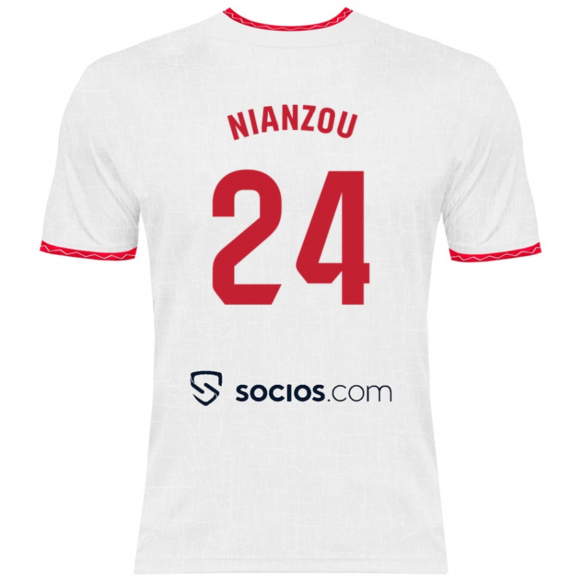 Niño Camiseta Tanguy Nianzou #24 Blanco Rojo 1ª Equipación 2024/25 La Camisa