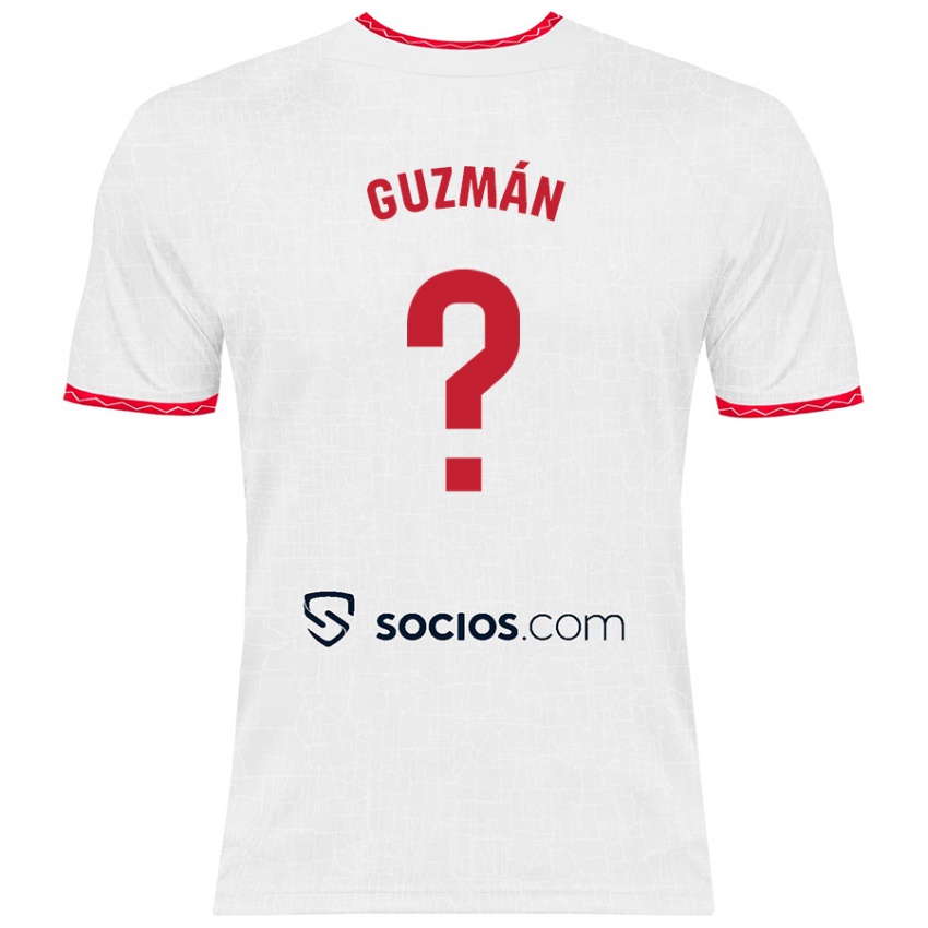 Niño Camiseta Gonzalo Guzmán #0 Blanco Rojo 1ª Equipación 2024/25 La Camisa