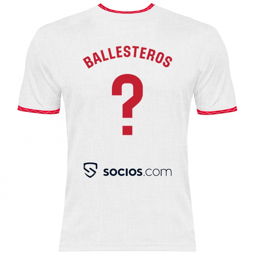 Niño Camiseta Gonzalo Ballesteros #0 Blanco Rojo 1ª Equipación 2024/25 La Camisa