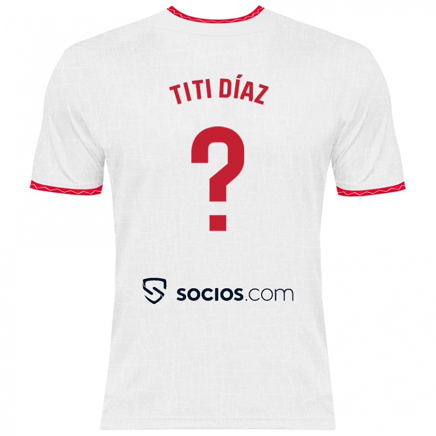 Niño Camiseta Titi Díaz #0 Blanco Rojo 1ª Equipación 2024/25 La Camisa