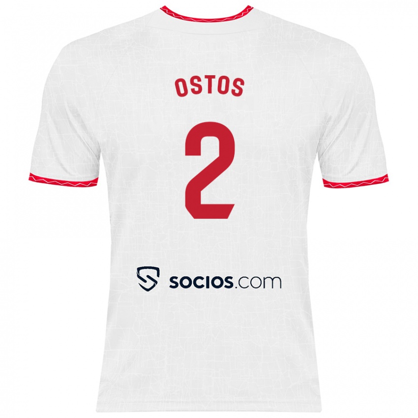 Niño Camiseta Fran Ostos #2 Blanco Rojo 1ª Equipación 2024/25 La Camisa