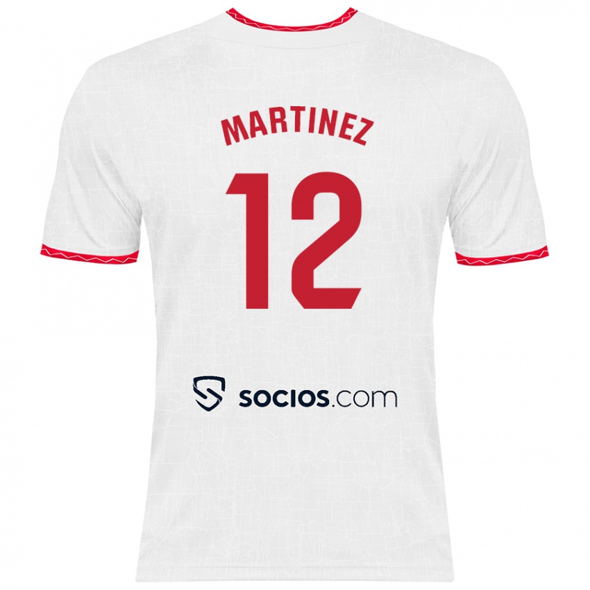 Niño Camiseta Gabri Martinez #12 Blanco Rojo 1ª Equipación 2024/25 La Camisa