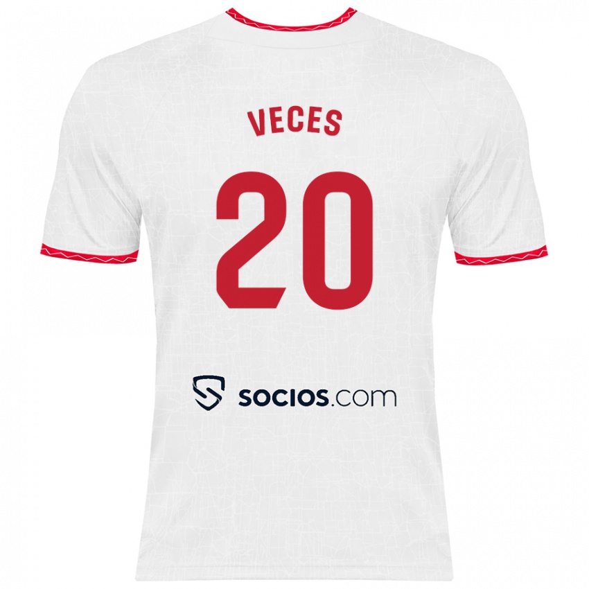 Niño Camiseta Sergio Veces #20 Blanco Rojo 1ª Equipación 2024/25 La Camisa