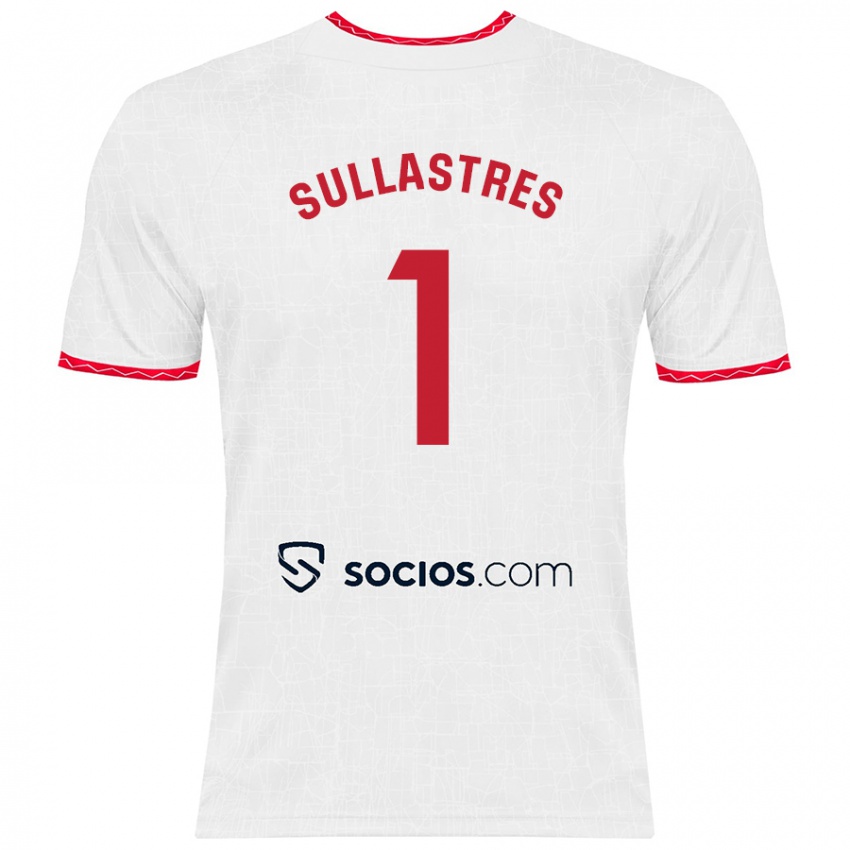 Niño Camiseta Esther Sullastres Ayuso #1 Blanco Rojo 1ª Equipación 2024/25 La Camisa