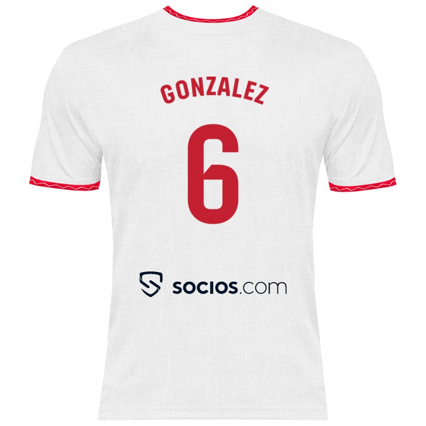 Niño Camiseta Pamela González #6 Blanco Rojo 1ª Equipación 2024/25 La Camisa