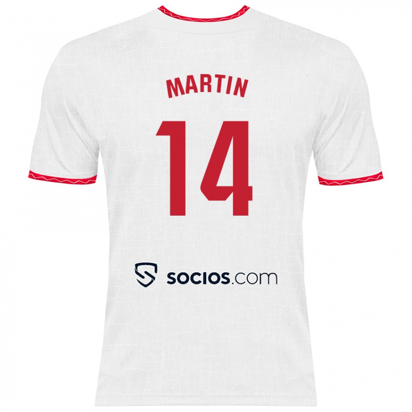 Niño Camiseta Nazareth Martín #14 Blanco Rojo 1ª Equipación 2024/25 La Camisa