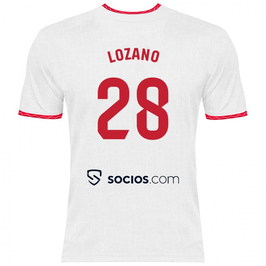 Niño Camiseta Elena Lozano #28 Blanco Rojo 1ª Equipación 2024/25 La Camisa