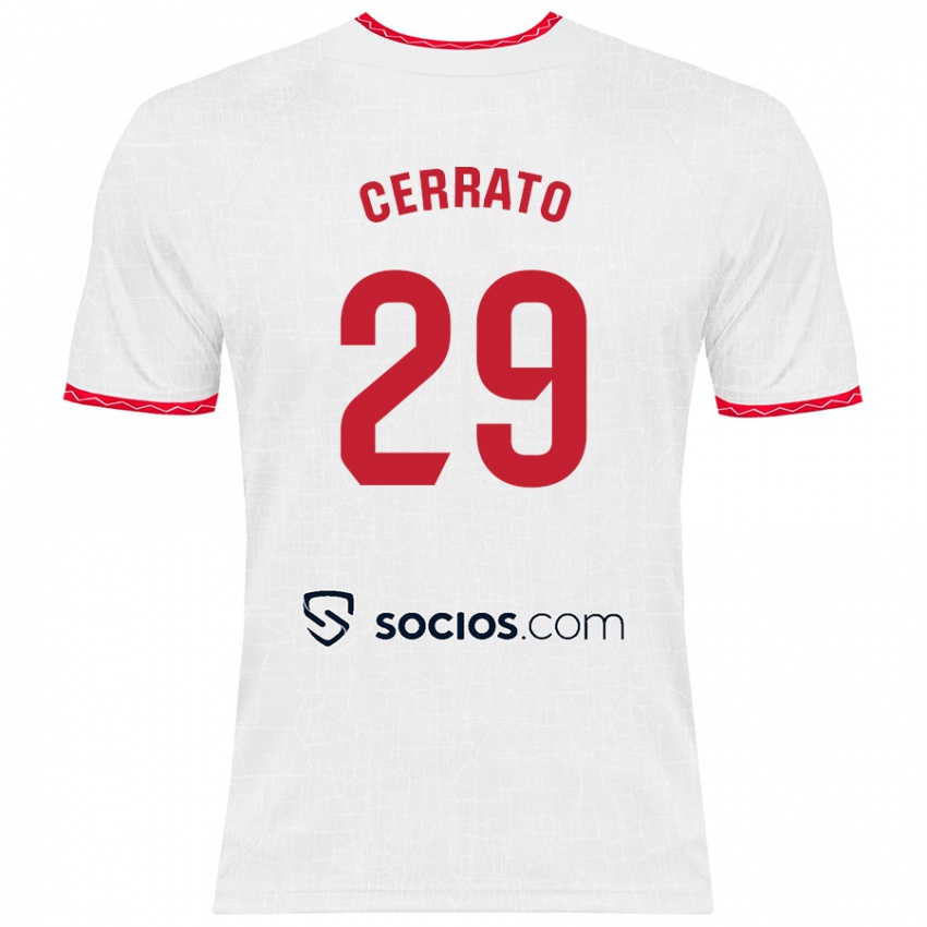 Niño Camiseta Alba Cerrato Izquierdo #29 Blanco Rojo 1ª Equipación 2024/25 La Camisa