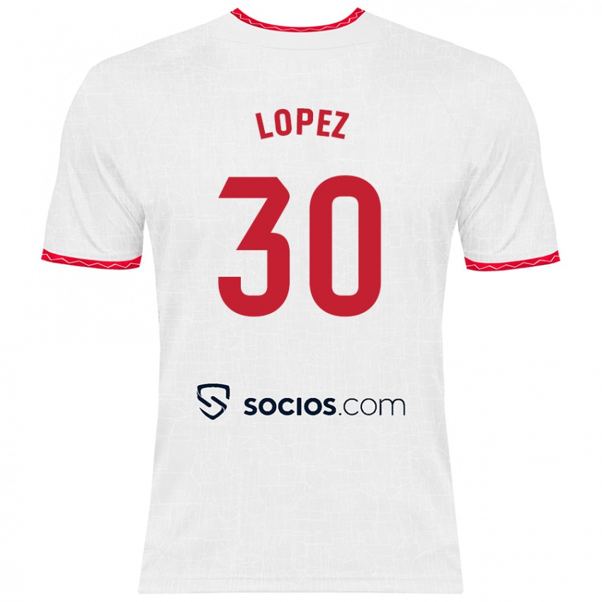 Niño Camiseta Alba López #30 Blanco Rojo 1ª Equipación 2024/25 La Camisa