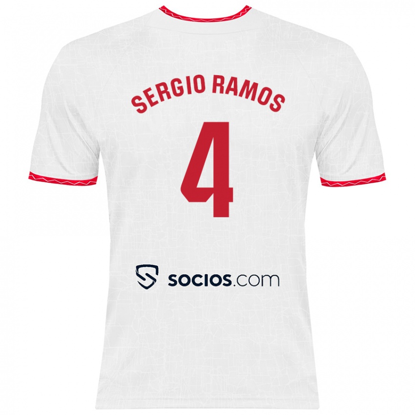 Niño Camiseta Sergio Ramos #4 Blanco Rojo 1ª Equipación 2024/25 La Camisa