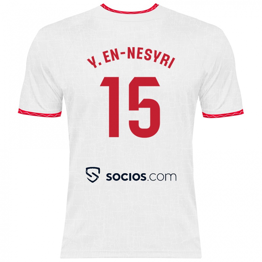 Niño Camiseta Youssef En-Nesyri #15 Blanco Rojo 1ª Equipación 2024/25 La Camisa